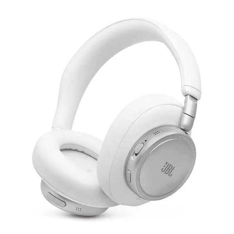 A pair of white JBL LIVE 780NC Adaptive Noise Cancelling Bluetooth headphones shown from the side.
