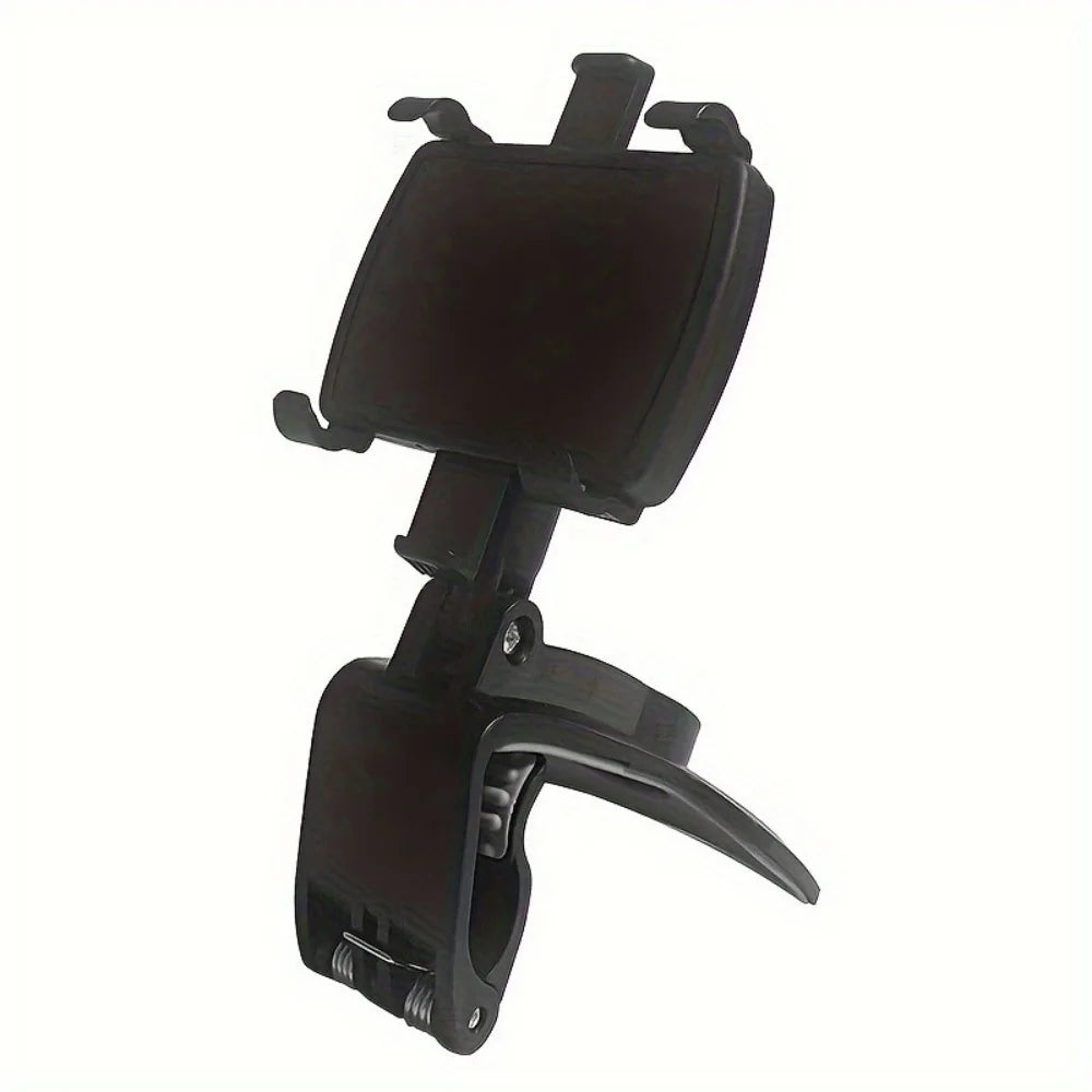 A black 360 degree universal car phone mount designed to hold a smartphone.