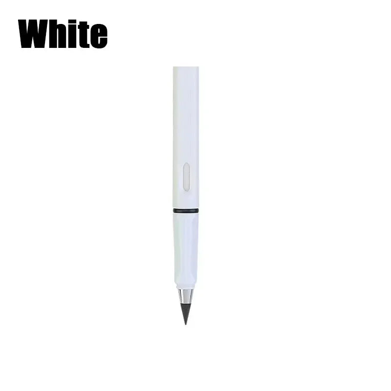 Un crayon à écrire illimité blanc montré verticalement.