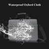 A waterproof Oxford cloth laptop and tablet messenger bag is shown with water splashing around it.