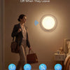 A rechargeable motion sensor ceiling light is shown illuminating a room, with various features displayed below.