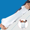 A hand is holding a stack of white self-adhesive sealed packing bags against a blue background.