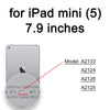 A close-up view of an iPad mini (5) screen showing the model number A2133 and related identifiers.