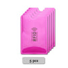 Une pile de cinq porte-cartes roses anti-RFID pour une protection sécurisée.
