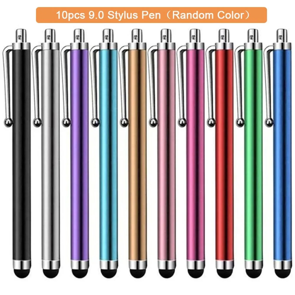 A set of ten precision universal touch stylus pens in various random colors.