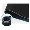 Black gaming mouse pad with stitched edge and a circular view of the textured fabric.