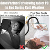 A flexible spiral base tablet and phone stand used for viewing in bed during cold weather.