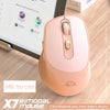 A pink milk tea color X7 bimodal mouse is shown next to a laptop displaying an album selection screen.