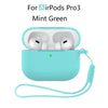 Mint green protective case and charging cable for AirPods Pro 3 earbuds