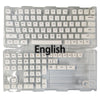 Klare Kunststoffhülle mit einem kompletten Set englischer mechanischer Tastenkappen und einem separaten Set aus Zahlen und Fu