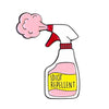 A pink flask with a steam-emitting top labeled Idiot Repellent.