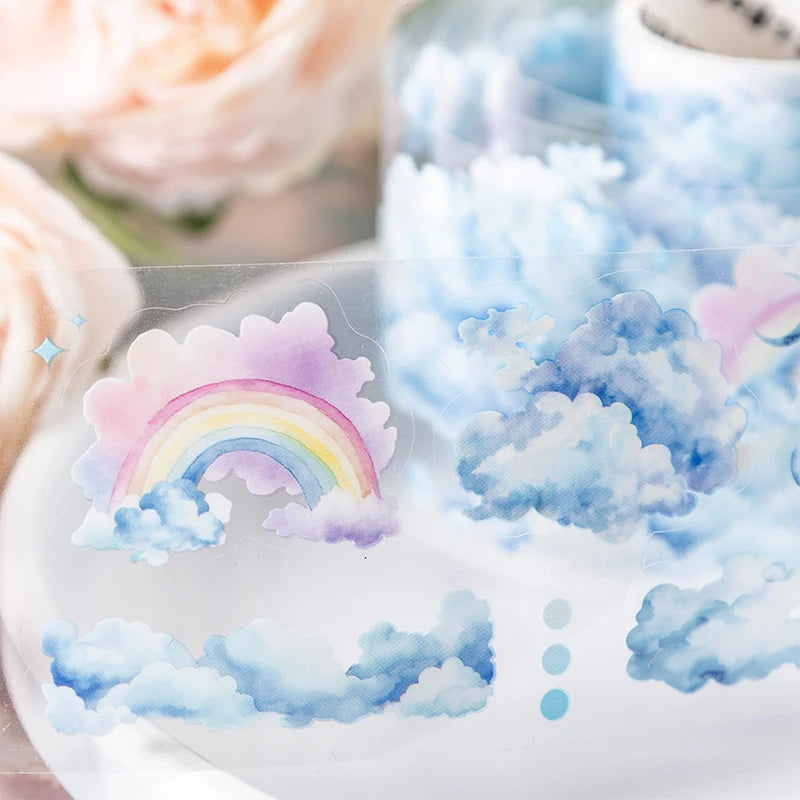 A set of blue and pink cloud pattern masking tape rolls for scrapbooking and journaling