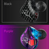 A pair of KZ Dynamic Driver wired headphones shown in black and purple color variations.