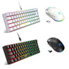 A white 60% wireless gaming keyboard and mouse combo with RGB backlight shown in two views.