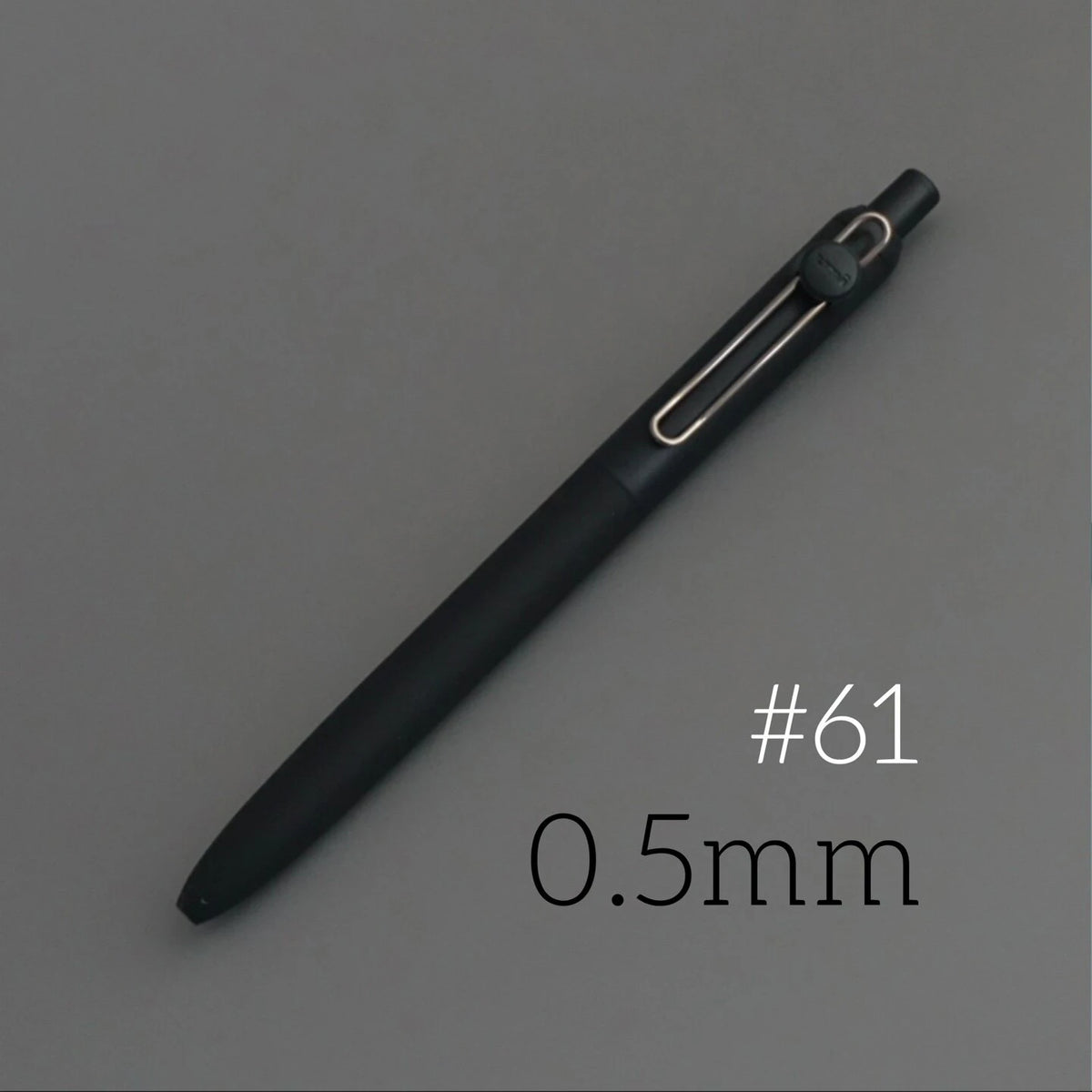 A black precision gel pen is shown diagonally against a gray background, labeled #61 and 0.5mm.