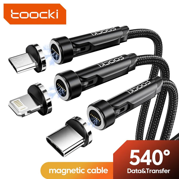 A set of black magnetic charging cables for data transfer and power delivery.