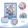 Calendario de escritorio mensual decorativo con patrones florales, flores de temporada y encuadernación en espiral.