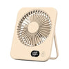 A beige portable folding USB fan with a circular grille and power button.