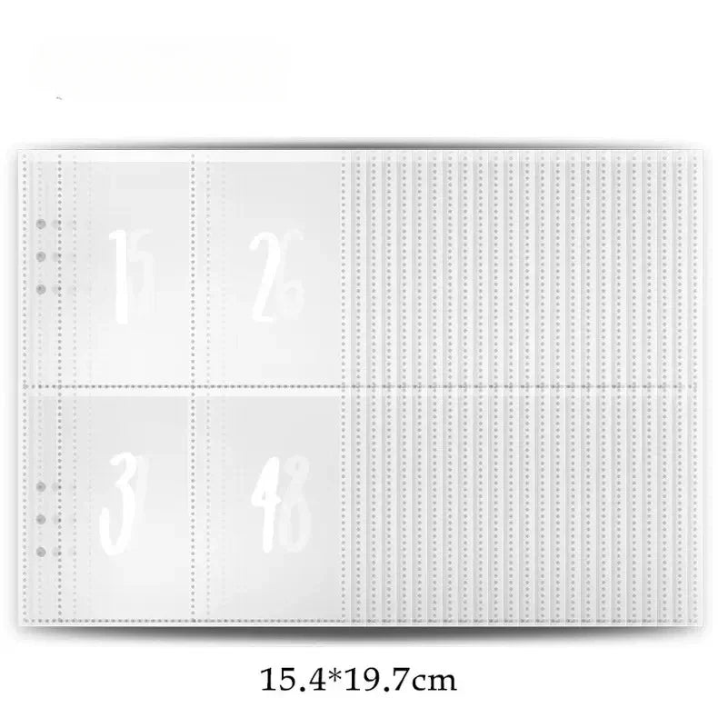 A sheet of A5 marble budget binder with cash envelopes showing numbers 1, 2, 3, and 4.