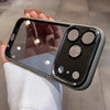 A hand holds a smartphone in a clear shockproof case with camera lens protection, showing multiple camera lenses on the back.