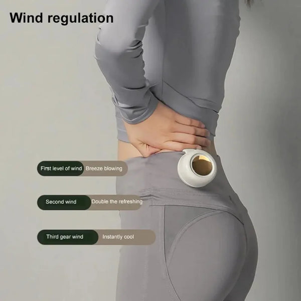 A person is demonstrating wind regulation on a gray garment, showing three levels of wind effect.
