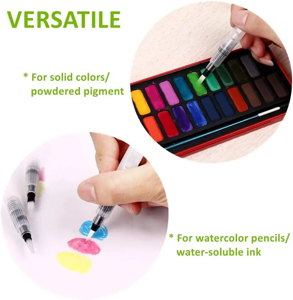Un set de pinceles de acuarela con colores sólidos y lápices de acuarela para arte y manualidades.