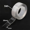 Roll of clear double-sided nano tape with a 5m length and a 20mm wide strip measuring 1mm thick.