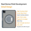 Detail design of a device mold featuring a high-hardness satin acrylic back panel and an aluminum alloy shaft.