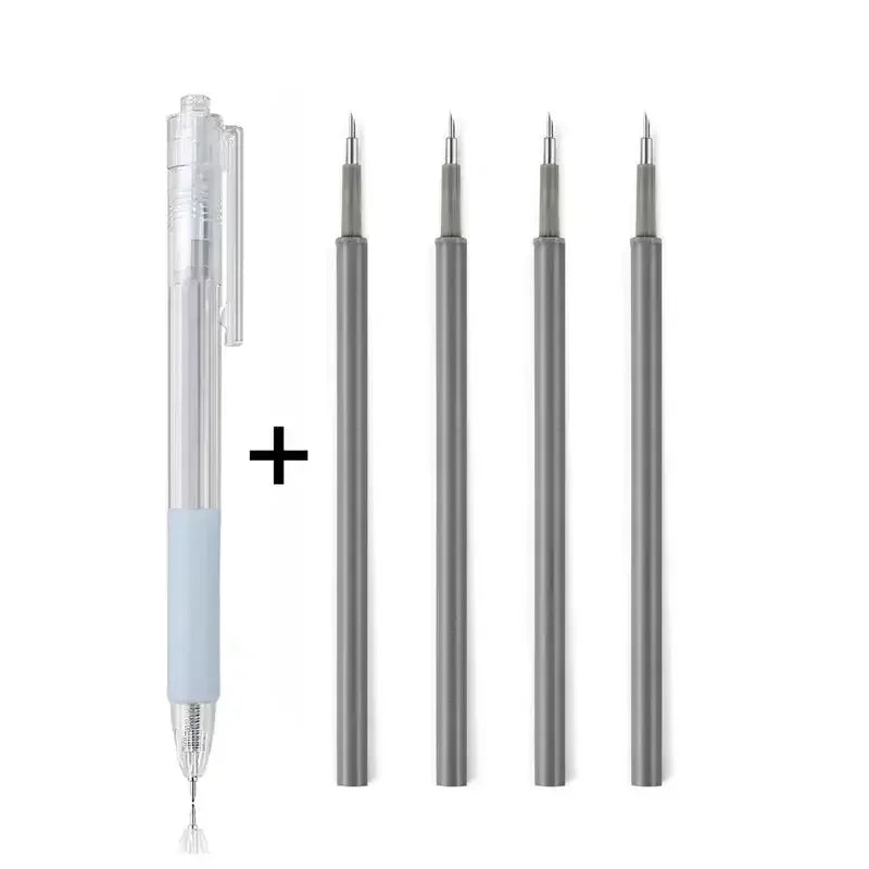 A set of precision craft knives for scrapbooking and DIY art, shown with individual blades and a plus sign.