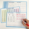 A set of math posters showing number lines, part-part-whole concepts, and ten frames for numbers 1-120.