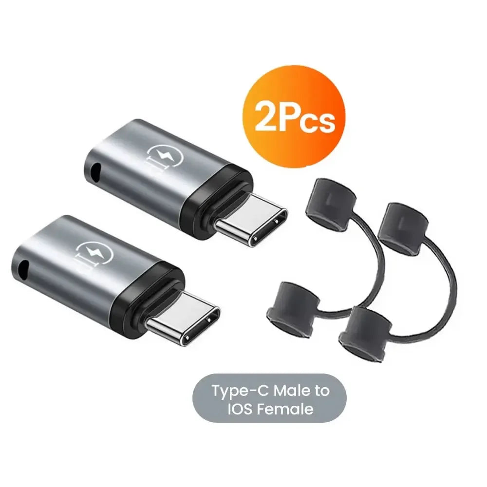 Zwei Type-C auf iOS weibliche Adapter zum Laden von Geräten.