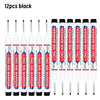 Twelve black long nib marker pens for deep hole marking on metal and wood.