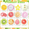 A grid showing various fruit-shaped sticky notes including orange, watermelon, kiwi, apple, and citrus slices.