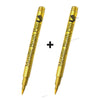 Two metallic brush pen markers shown vertically, one gold and one silver, for art and craft projects.