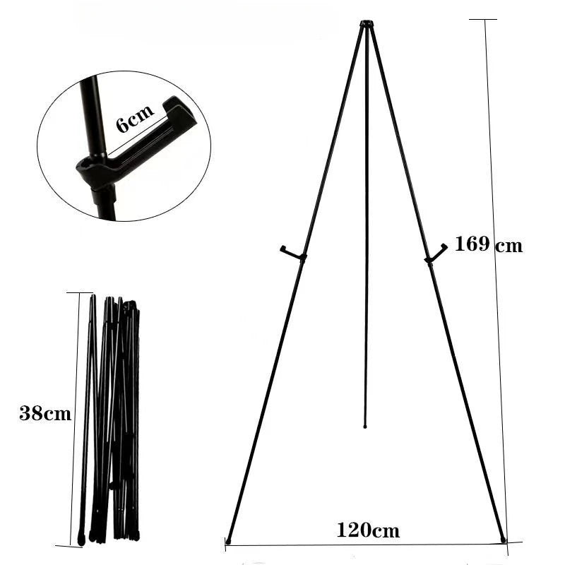 Caballete de pintura metálico negro portátil con estructura de trípode y componente de 6 cm.