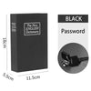 A black combination key lock safe box with a password mechanism and a key visible.