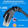 Nahaufnahme eines schwarzen, spannungslosen Stiefels, der einen RJ45-Stecker beim Einbau in ein Ethernet-Kabel schützt.