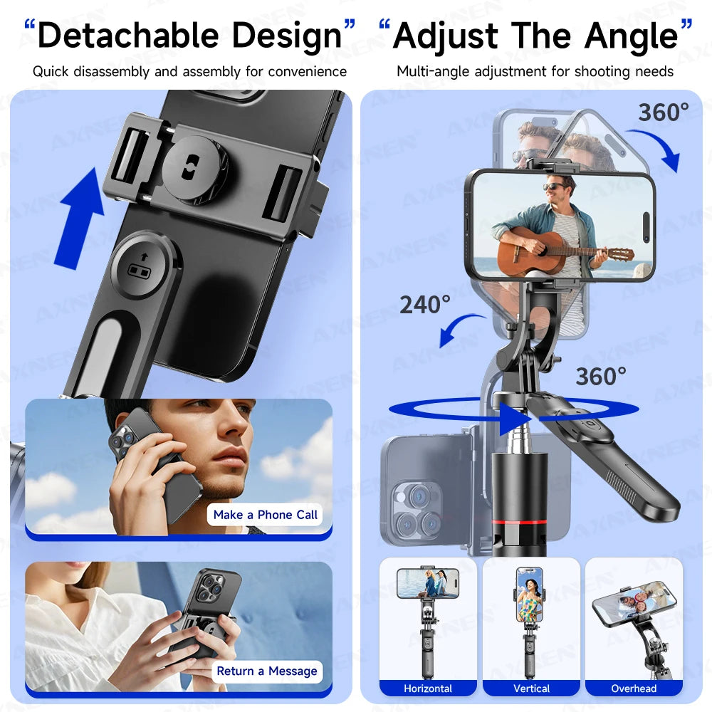 A black extendable selfie stick tripod with multi-angle adjustment features for photography and video.
