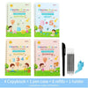 Set of four Amazing Groove practice copybooks for preschoolers featuring letters, numbers, and drawing with a pen case and ho
