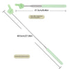 A telescopic reading stick with a green handle and silver shaft showing expanded and contracted dimensions.
