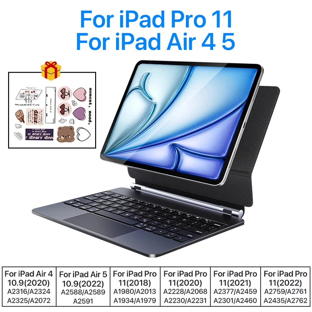 Magnetic wireless keyboard case with backlit trackpad for iPad Pro and iPad Air models