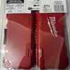A red Milwaukee bit storage case with a lid and internal organization for various bits.