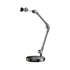 A black multi-angle adjustable phone holder stand with an articulated arm.