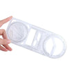A clear plastic geometric drawing ruler with 360° rotating angles and measurement markings.
