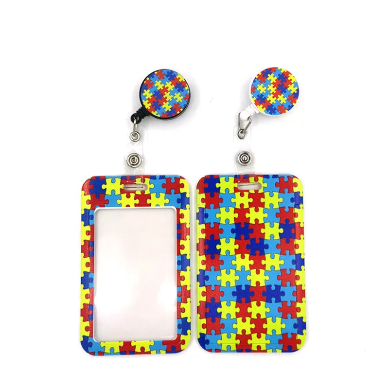 Buntes Puzzle-Teil-Muster-Lanyard-Schlüsselanhänger für ID-Karten und Handys.