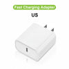 A white US fast charging adapter with a Lightning cable connector.
