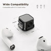 A pair of white magnetic cable clips shown next to a black clip and a wire, demonstrating wide compatibility for desk organiz