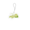 A green, slime-like character charm attached to a silver keychain.