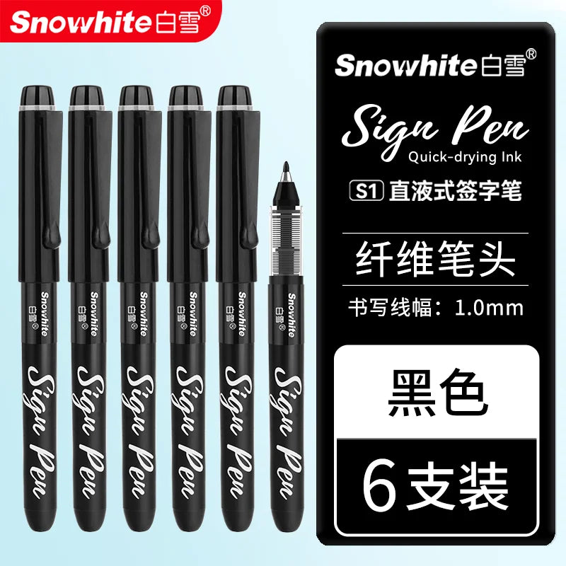 A set of black Sign Pens with fiber tips and quick-drying ink shown in a packaging display.