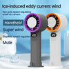 Handheld ice-induced eddy current wind fan in gray and white with purple and orange blades
